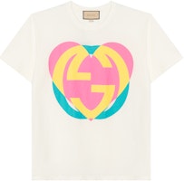 (Women) Gucci Love Parade Heart Print Double G Cotton T-Shirt White SS22 615044-XJD63-9070 (Women) Gucci Love Parade Heart Print Double G Cotton T-Shirt White SS22 615044-XJD63-9070