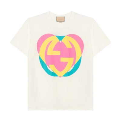 (Women) Gucci Love Parade Heart Print Double G Cotton T-Shirt White SS22 615044-XJD63-9070