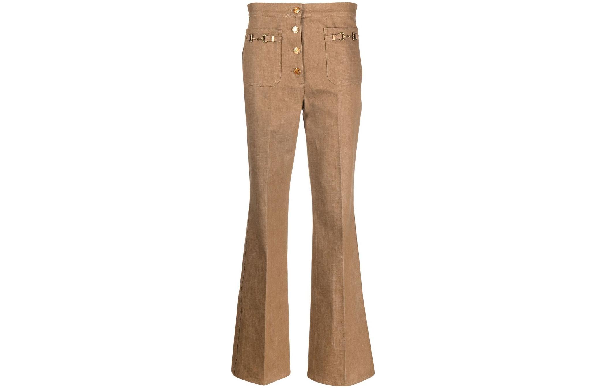 (Women) Gucci Love Parade Khaki Buttoned Wide-Leg Pants 689098-XDBW1-2226