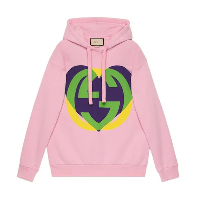 (Women) Gucci Love Parade SS22 Interlocking Double G Heart Hoodie Pink 615061-XJD6Z-5904