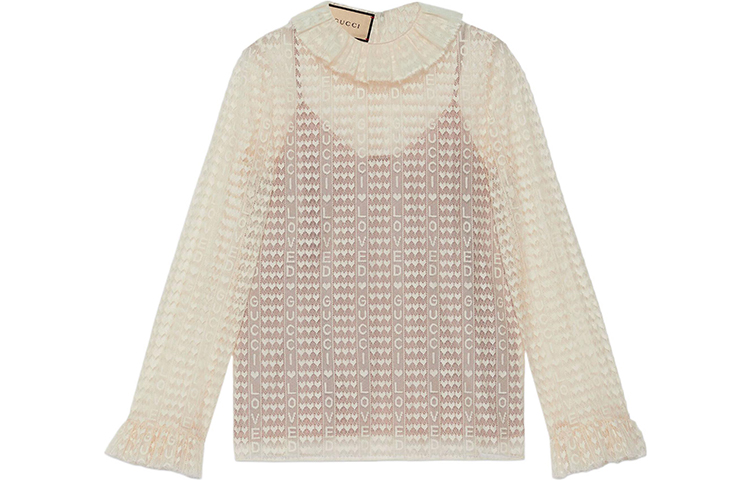 (Women) Gucci Lovelight FW22 Lace Sunproof Shirt Light Beige 707677-ZAJ7X-9303