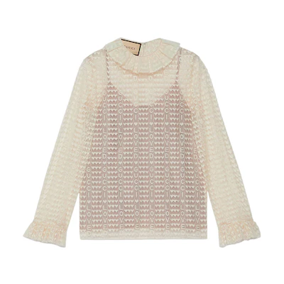 (Women) Gucci Lovelight FW22 Lace Sunproof Shirt Light Beige 707677-ZAJ7X-9303