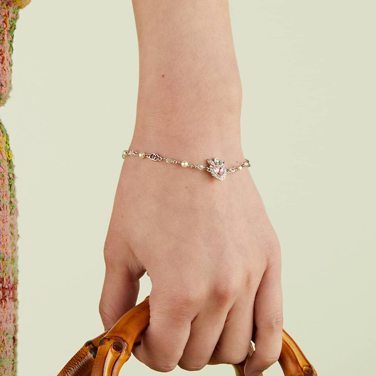 Purchase (W) GUCCI Lovelight系列雙G水晶愛心手鍊銀色 女款 661399-I7125-8519