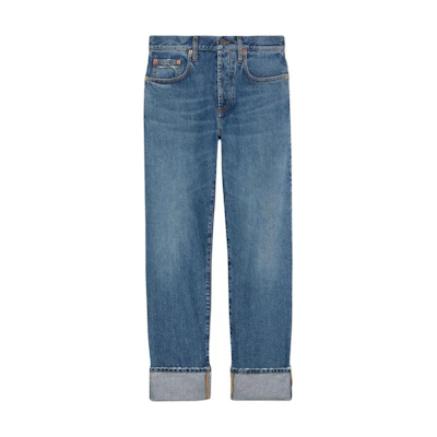 (Women) Gucci Low-Rise Straight-Leg Jeans Blue with Back Logo FW23 760028-XDCU6-4447