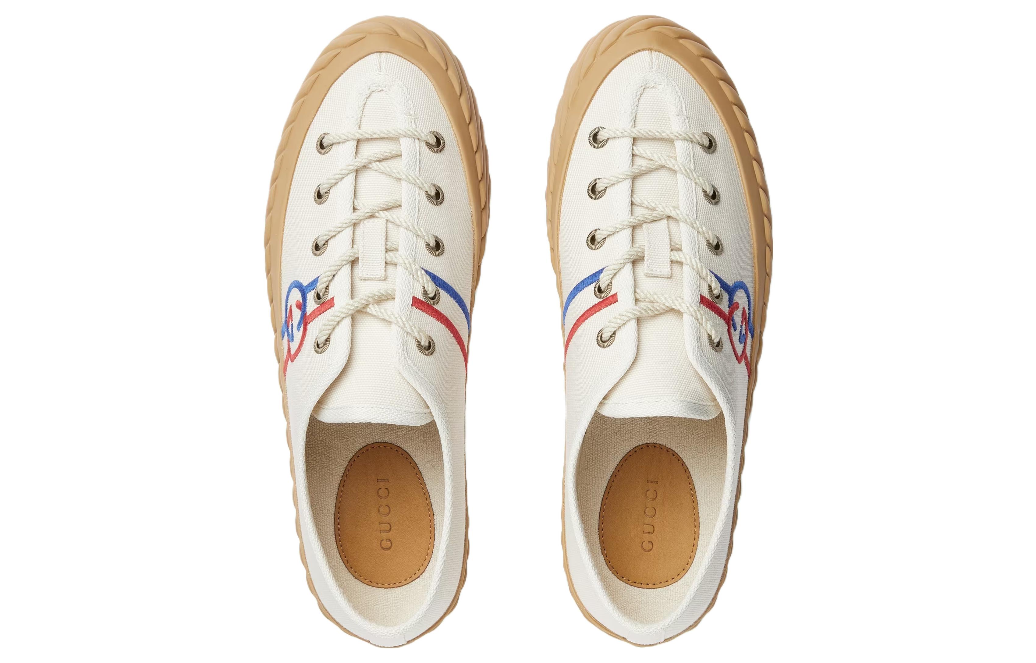 Shop GUCCI古馳 棉布 繫帶低筒 時尚運動鞋 女款 米色