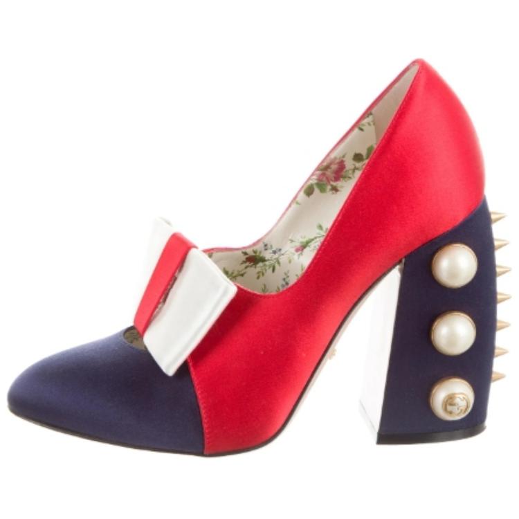 (W) Gucci Luna 'Red Studded Chunky Heel'