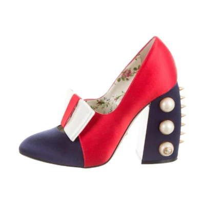 (W) Gucci Luna 'Red Studded Chunky Heel'