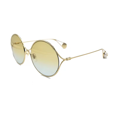 (Women) GUCCI Luxe Pearl-Embellished Double G Metal Sunglasses Gold Round Shape Women GG0253SA-005