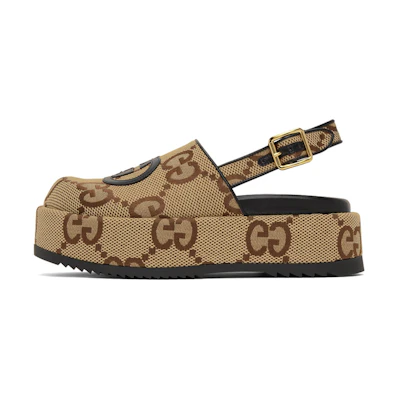 (W) Gucci Macro GG Canvas 'Brown Buckle Platform'