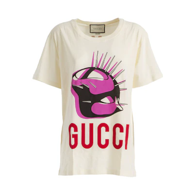 (Women) Gucci Manifesto Pink Mask Print Short Sleeve Tee Women Cream 492347-XJBUM-7136
