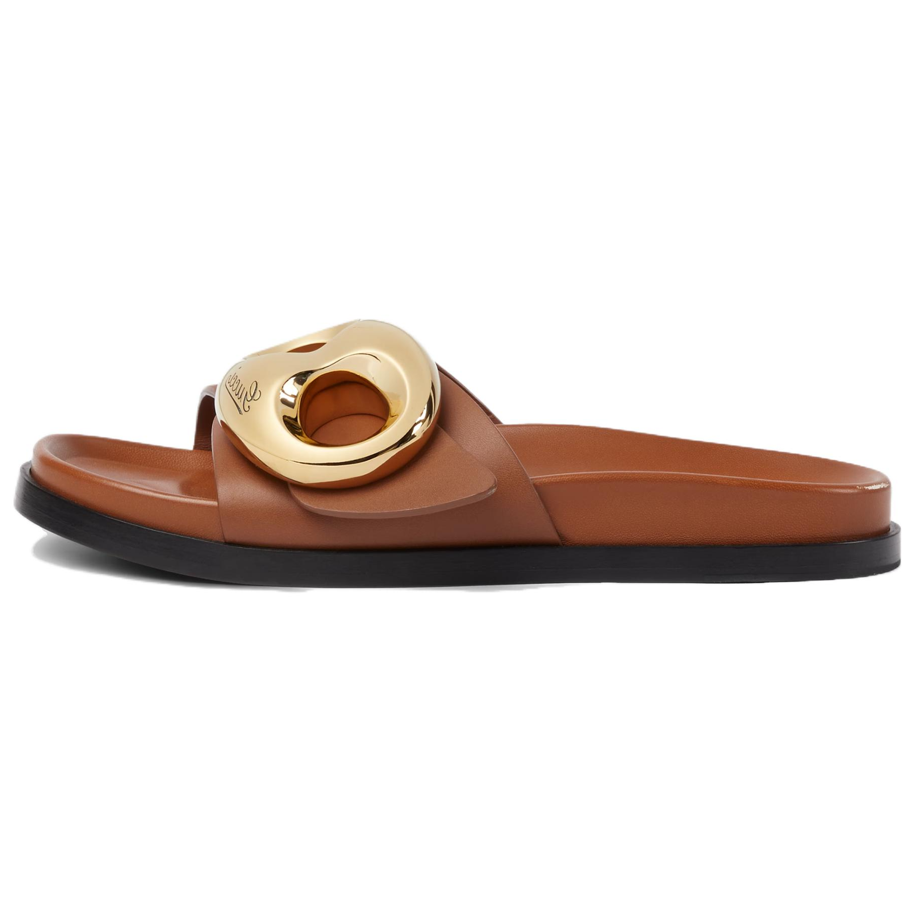 (Women) GUCCI Marina Leather Slide Sandals Women Brown 794176 AAAZG 2176