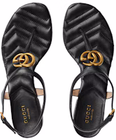 Shop GUCCI 古馳 徽標皮革搭扣涼鞋 女款 黑色