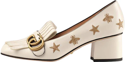 (Women) Gucci Marmont Embroidered Leather Mid-heel Pump 'Bee Star-White' 551548-D3V00-9022 (Women) Gucci Marmont Embroidered Leather Mid-heel Pump 'Bee Star-White' 551548-D3V00-9022