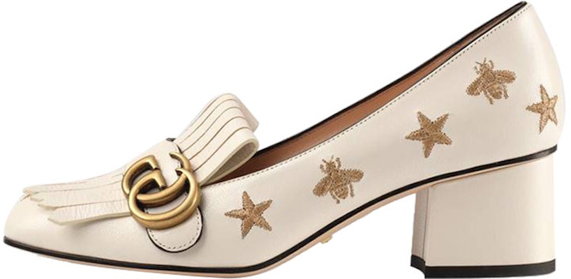 (Women) Gucci Marmont Embroidered Leather Mid-heel Pump 'Bee Star-White' 551548-D3V00-9022 Buy (Women) Gucci Marmont Embroidered Leather Mid-heel Pump 'Bee Star-White' 551548-D3V00-9022