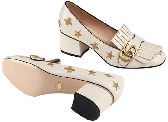 (Women) Gucci Marmont Embroidered Leather Mid-heel Pump 'Bee Star-White' 551548-D3V00-9022 Lookbook (Women) Gucci Marmont Embroidered Leather Mid-heel Pump 'Bee Star-White' 551548-D3V00-9022
