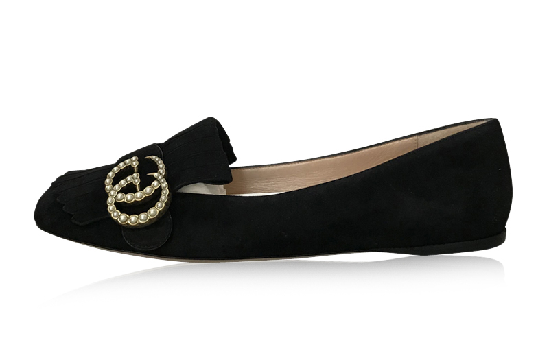 (Women) Gucci Marmont Fringe Suede Ballet Flats 'Black' 454299-C2000-1000