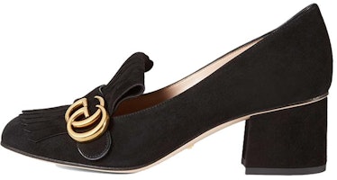 (Women) Gucci Marmont Fringed Suede Loafer Mid-Heel 'Black' 408208-C2000-1000 (Women) Gucci Marmont Fringed Suede Loafer Mid-Heel 'Black' 408208-C2000-1000