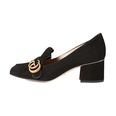 (W) Gucci Marmont Fringed Suede Loafer Mid-Heel 'Black'