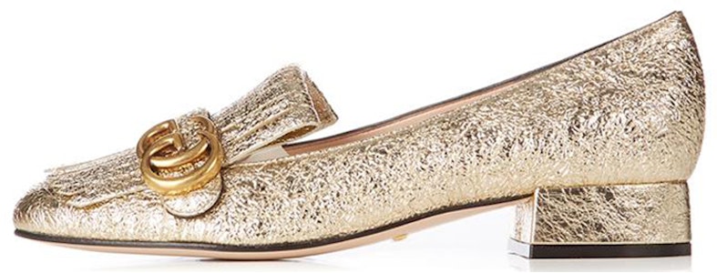 古馳 金屬質感層壓真皮低跟鞋 女款 金色 Buy 古馳 金屬質感層壓真皮低跟鞋 女款 金色