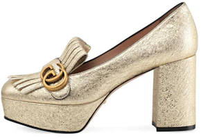 (Women) Gucci Marmont Platform Pump With Fringe 'Gold' 573020-DKT00-7100 (Women) Gucci Marmont Platform Pump With Fringe 'Gold' 573020-DKT00-7100