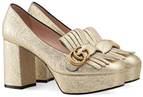 (W) Gucci Marmont Platform Pump dengan Rumbai 'Emas' 573020-DKT00-7100 Lookbook (W) Gucci Marmont Platform Pump dengan Rumbai 'Emas' 573020-DKT00-7100
