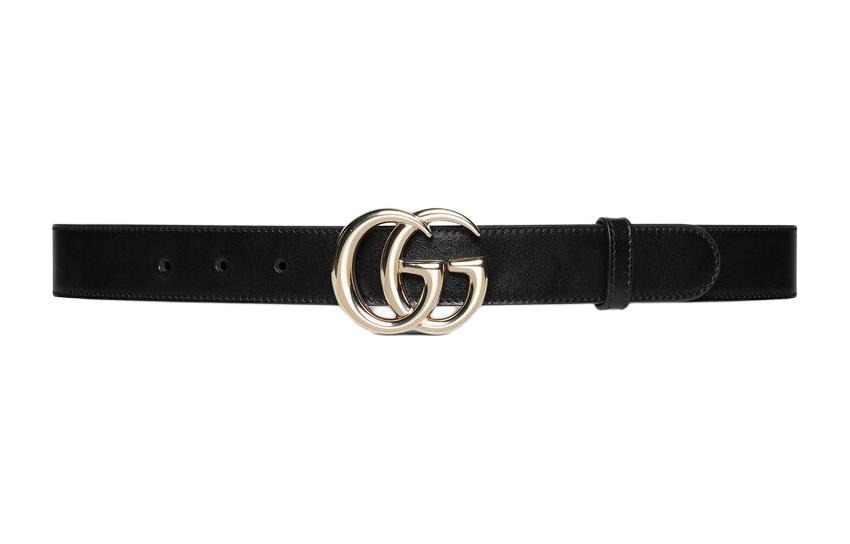 (Women) GUCCI Marmont Series  Black Leather Belt with Double G Buckle 3CM Wide 6258390AAA51000