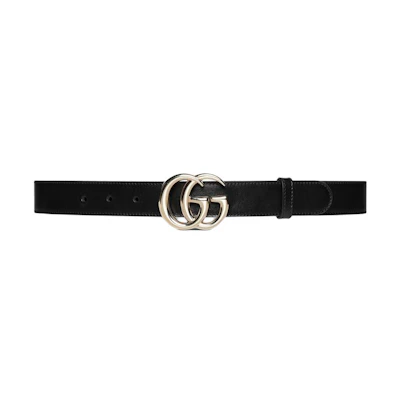 (Women) GUCCI Marmont Series Black Leather Belt with Double G Buckle 3CM Wide 6258390AAA51000