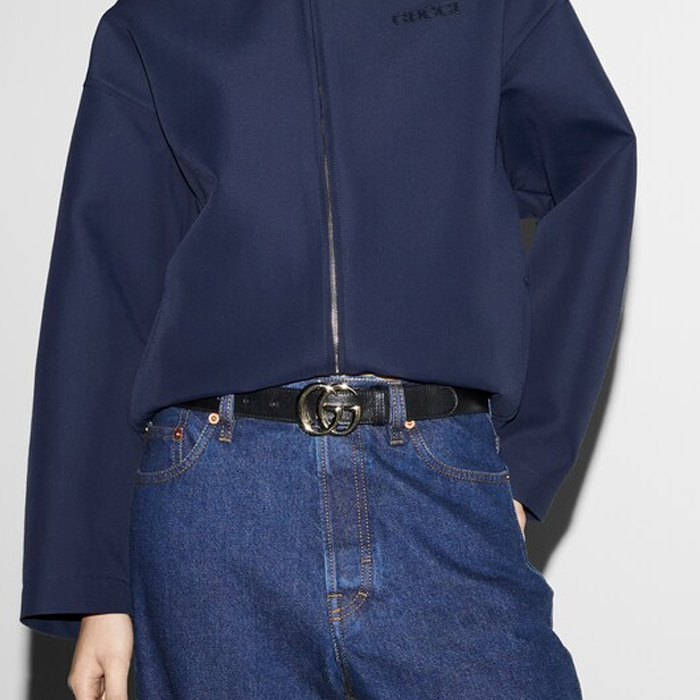 Shop (W) GUCCI Marmont系列黑色真皮3CM雙G扣皮帶 6258390AAA51000