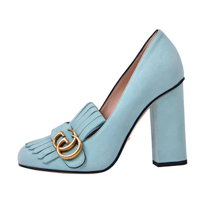 (W) Gucci Marmont Suede Heels 'Light Blue'