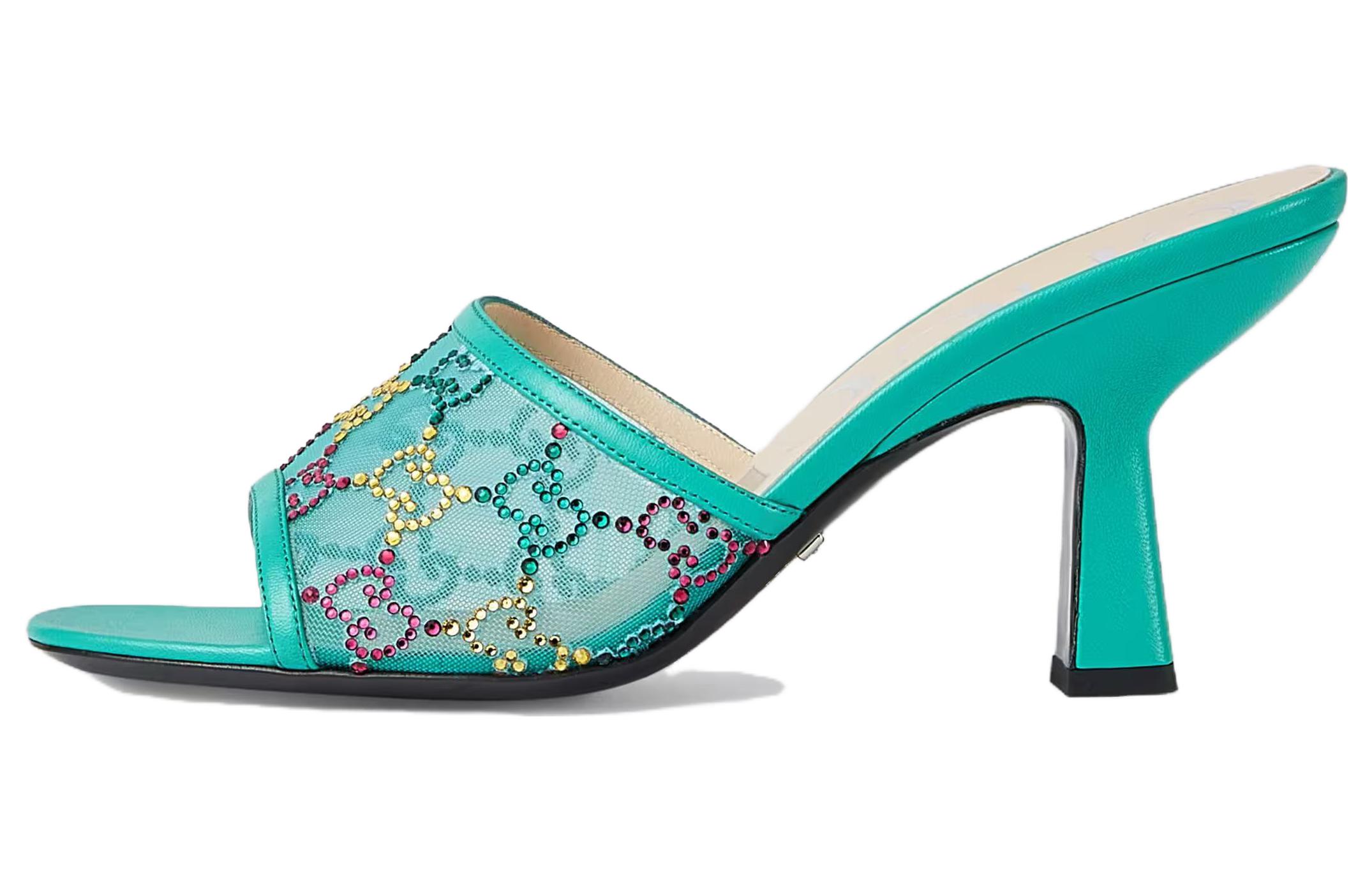 (Women) Gucci Mesh Peep Toe High-Heel Slide 'Green' 749723-FAB1M-4638