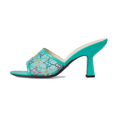 (W) Gucci Mesh Peep Toe High-Heel Slide 'Green'