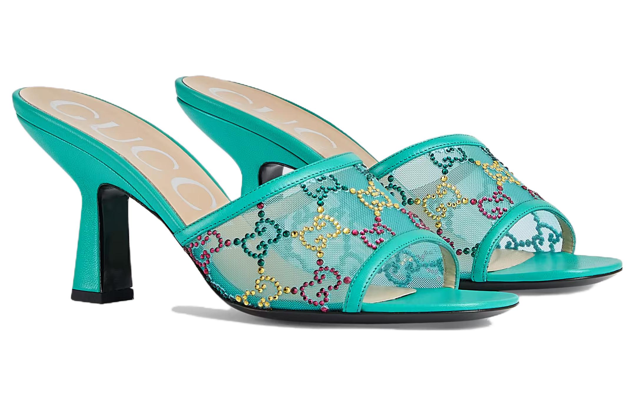 Order GUCCI古馳 網布 露趾高跟 一字拖鞋 女款 綠色