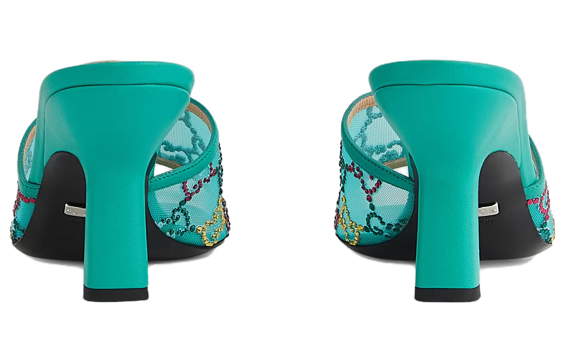 Lookbook GUCCI古馳 網布 露趾高跟 一字拖鞋 女款 綠色