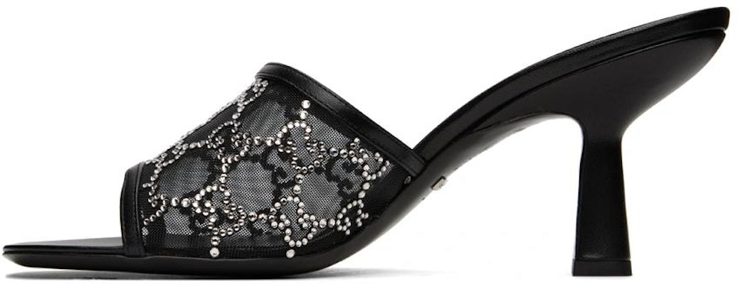 GUCCI古馳 網布 露趾高跟 一字拖鞋 7.6cm 女款 黑色 Buy GUCCI古馳 網布 露趾高跟 一字拖鞋 7.6cm 女款 黑色