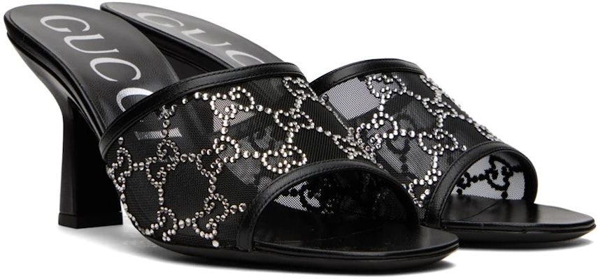 GUCCI古馳 網布 露趾高跟 一字拖鞋 7.6cm 女款 黑色 Lookbook GUCCI古馳 網布 露趾高跟 一字拖鞋 7.6cm 女款 黑色