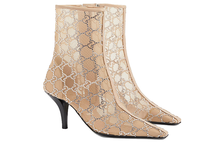 Lookbook (W) Gucci Mesh Spitz Stiletto Ankle Boots ''Beige'' 750228-F13B0-9941