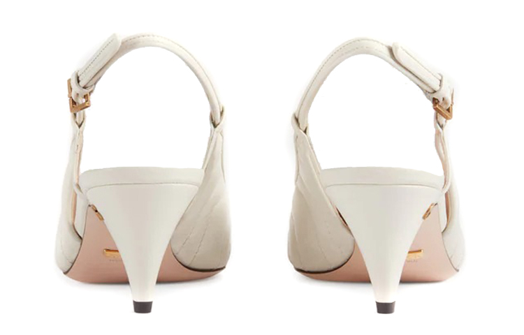 Shop GUCCI 古馳 時尚縫線皮革高跟鞋 女士版 米白色