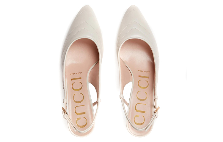 Shop GUCCI 古馳 時尚縫線皮革高跟鞋 女士版 米白色