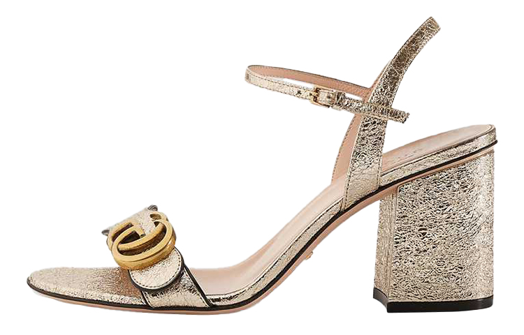 (Women) Gucci Metallic Laminated Leather High Heels Sports Gold Color Sandals 453379-DKT00-7100
