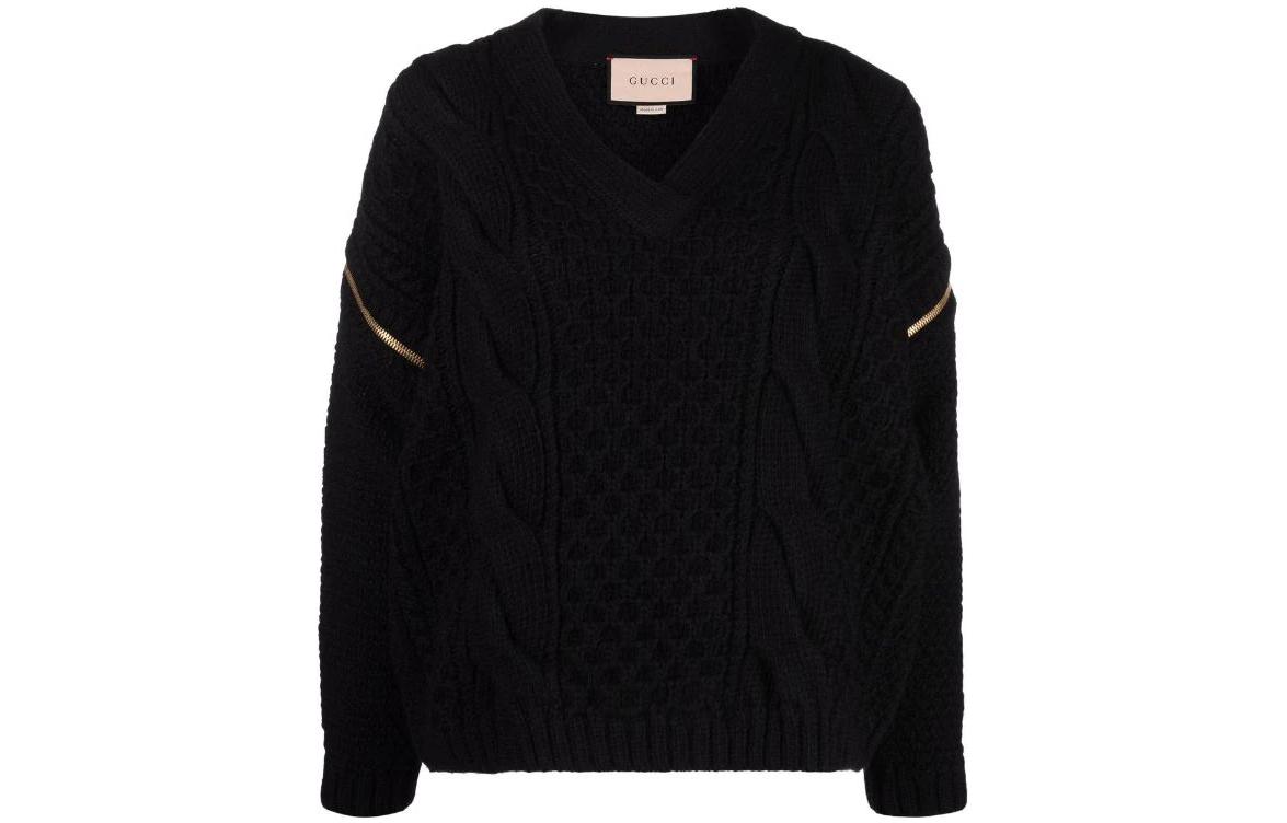 (Women) Gucci Metallic Zip Knit Sweater Black 680968-XKB22-1000