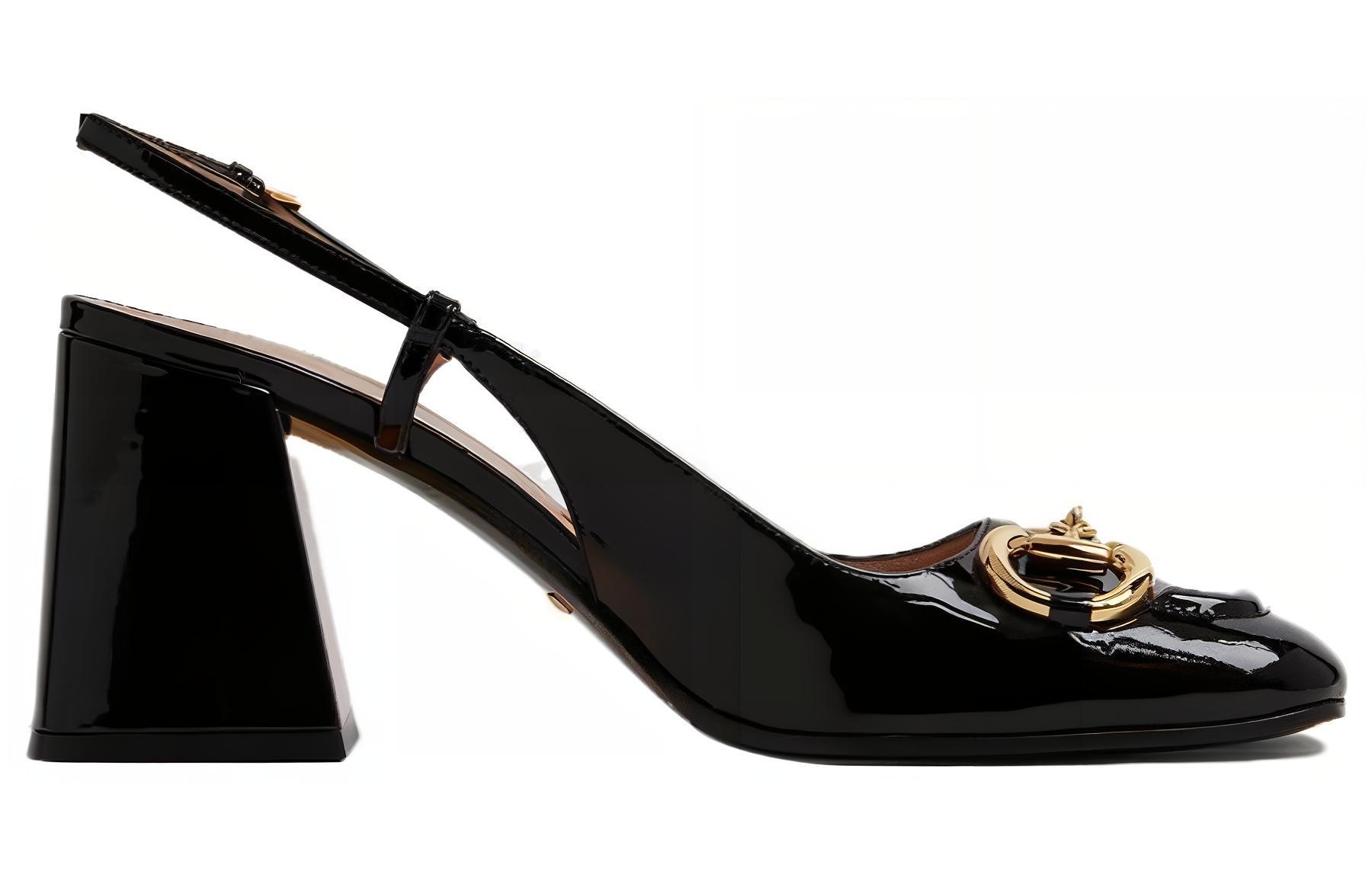 Order (W) Gucci Mid-heel Slingback Dengan Horsebit 'Hitam Kulit' 643892-BNC00-1000