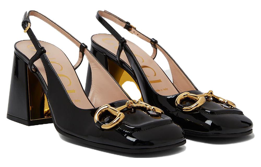 Lookbook (W) Gucci Mid-heel Slingback Dengan Horsebit 'Hitam Kulit' 643892-BNC00-1000