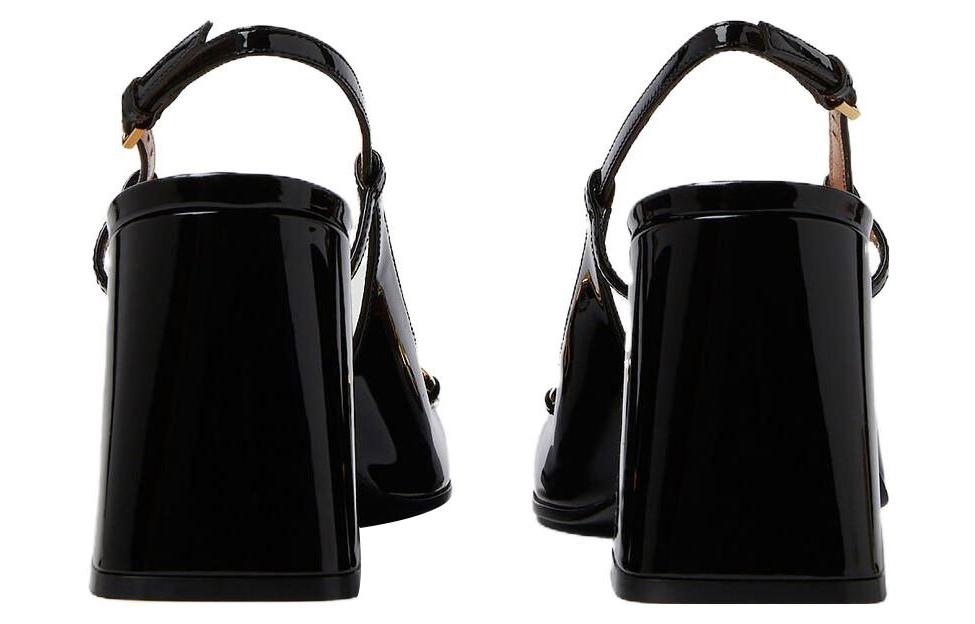 Shop (W) Gucci Mid-heel Slingback Dengan Horsebit 'Hitam Kulit' 643892-BNC00-1000