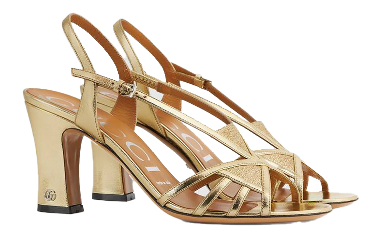 Order (W) Sepatu Heels Tinggi Fashion Emas Gucci Mini Double G 656385-1XX40-8053