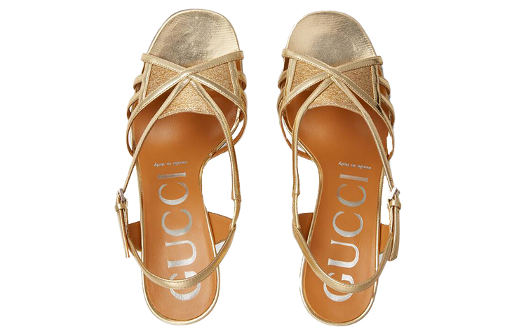 Lookbook (W) Sepatu Heels Tinggi Fashion Emas Gucci Mini Double G 656385-1XX40-8053