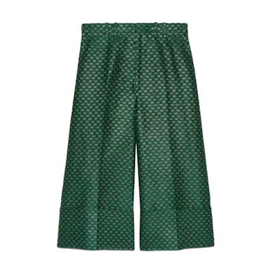 (Women) Gucci Mini GG Gold & Silver Thread Long Pants Green 652118-ZAGLX-3091