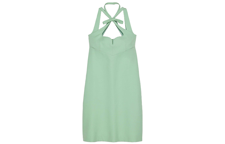(Women) GUCCI Mint Green Wool-Silk Blended Heart Neck Sleeveless Dress 627422-ZAD88-3144