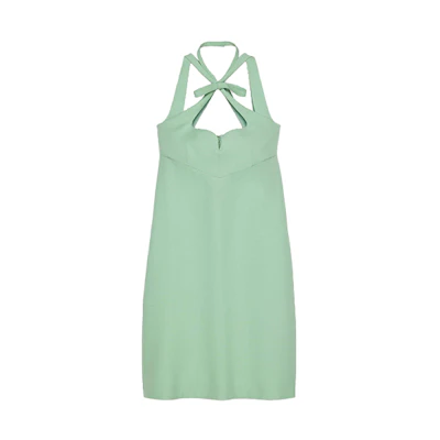 (Women) GUCCI Mint Green Wool-Silk Blended Heart Neck Sleeveless Dress 627422-ZAD88-3144