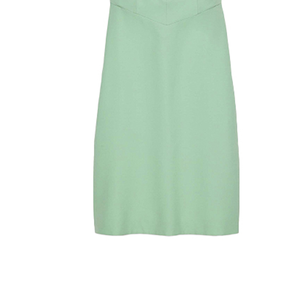 Sizing (W) GUCCI Gaun Tanpa Lengan Hijau Pudina Wool-Sutra dengan Rekaan Leher Hati 627422-ZAD88-3144