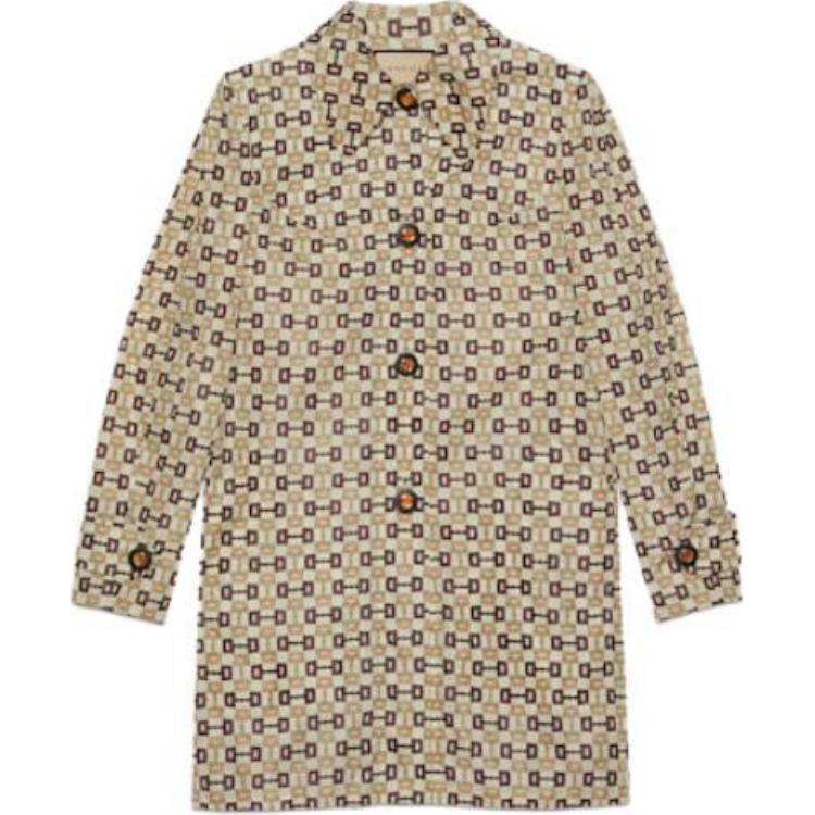 (Women) Gucci Monogram Brown Mid-Length Single-Breasted Coat 752387-ZANVO-9198